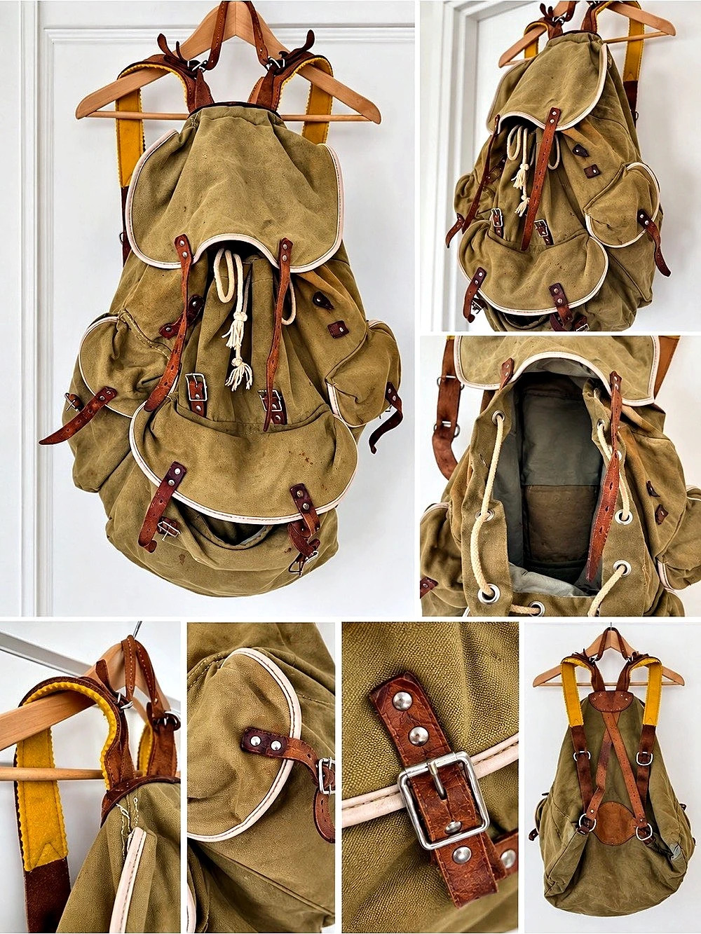 VINTAGE CANVAS + LEATHER ALPINE RUCKSACK - Picture 2 of 6